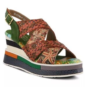Spring Step L'Artiste Akosa Wedge Leather Laser Floral Women’s 40/8.5/9